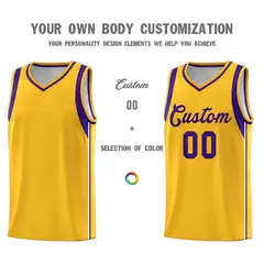 Gold Purple Sleeve Color Blocking Classic Basketball Jersey 3