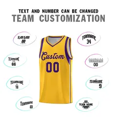 Gold Purple Sleeve Color Blocking Classic Basketball Jersey 4