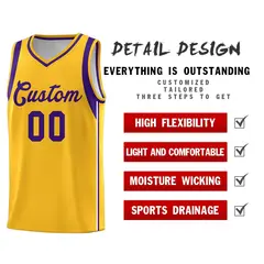 Gold Purple Sleeve Color Blocking Classic Basketball Jersey 5