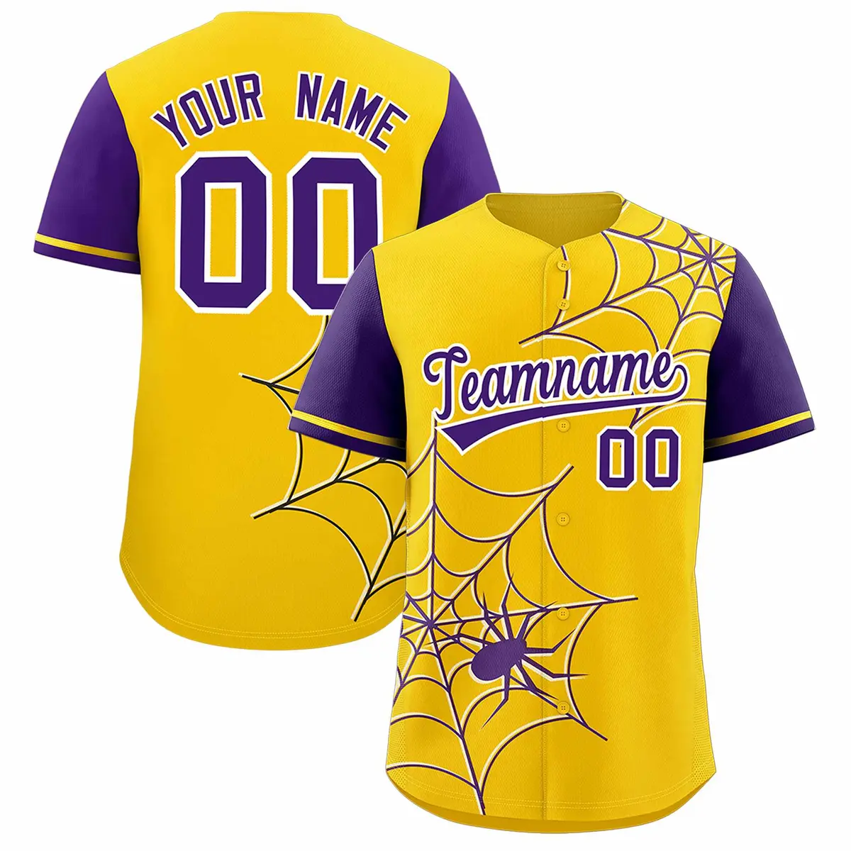 Gold Purple Spider Web Raglan Baseball Jersey