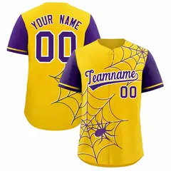 Gold Purple Spider Web Raglan Baseball Jersey