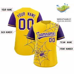 Gold Purple Spider Web Raglan Baseball Jersey 2