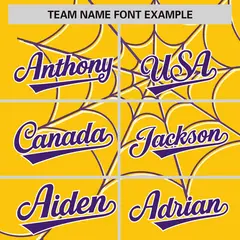 Gold Purple Spider Web Raglan Baseball Jersey 3