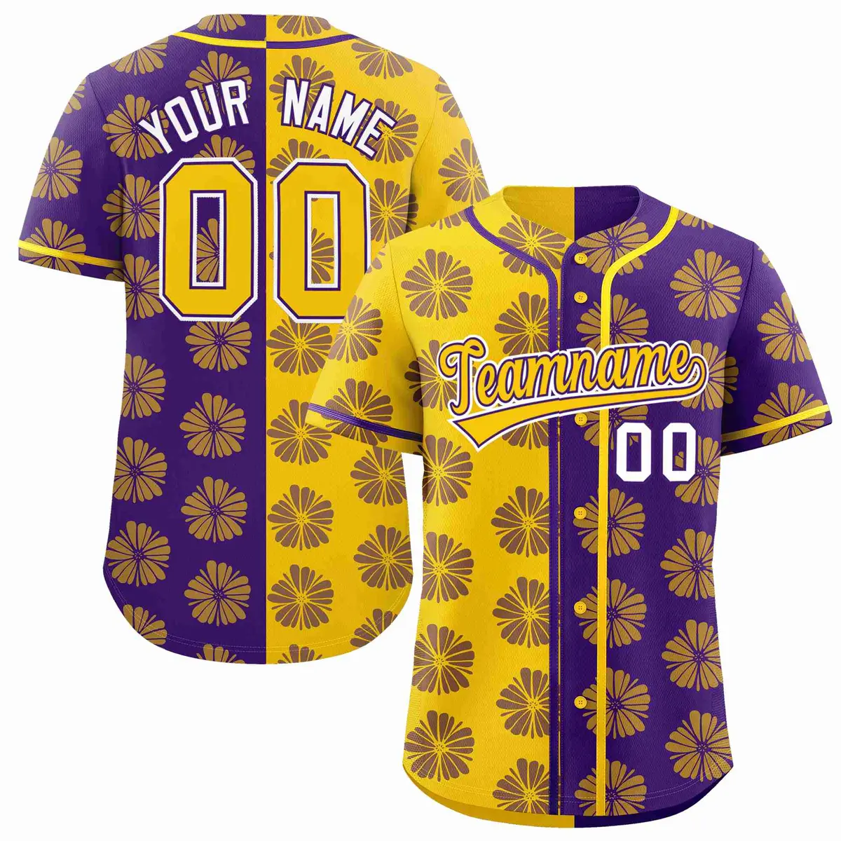 Gold Purple Split Flower Graffiti Authentic Baseball Jersey