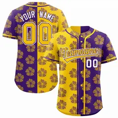 Gold Purple Split Flower Graffiti Authentic Baseball Jersey 1