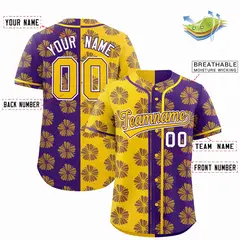 Gold Purple Split Flower Graffiti Authentic Baseball Jersey 2