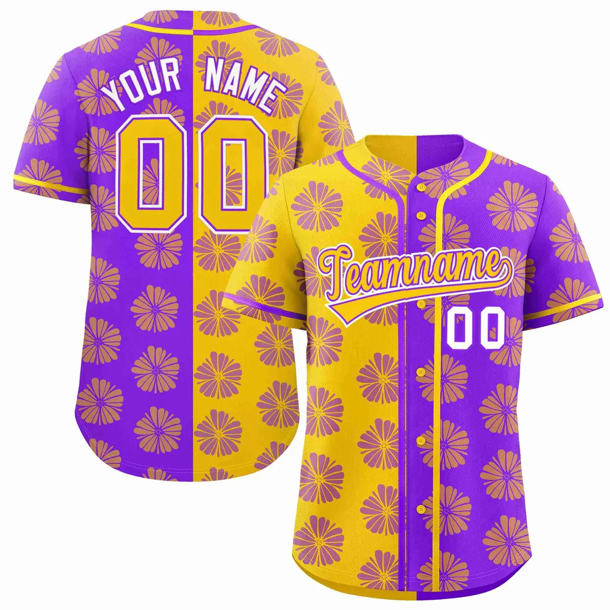 Gold Purple Split Flower Graffiti Authentic Baseball Jersey