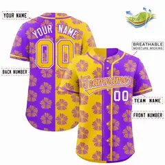 Gold Purple Split Flower Graffiti Authentic Baseball Jersey 2