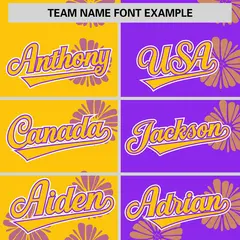 Gold Purple Split Flower Graffiti Authentic Baseball Jersey 3