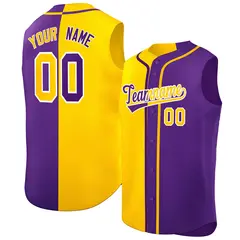 Gold Purple Split Sleeveless Baseball Jersey