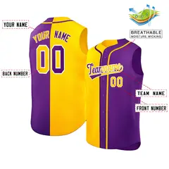 Gold Purple Split Sleeveless Baseball Jersey 2