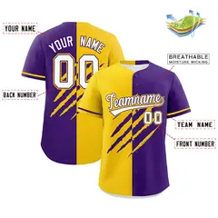 Gold Purple Split Tiger Claw Scratch Baseball Jersey 2