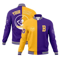 Gold Purple Split Varsity Full-Snap Letterman Baseball Jacket
