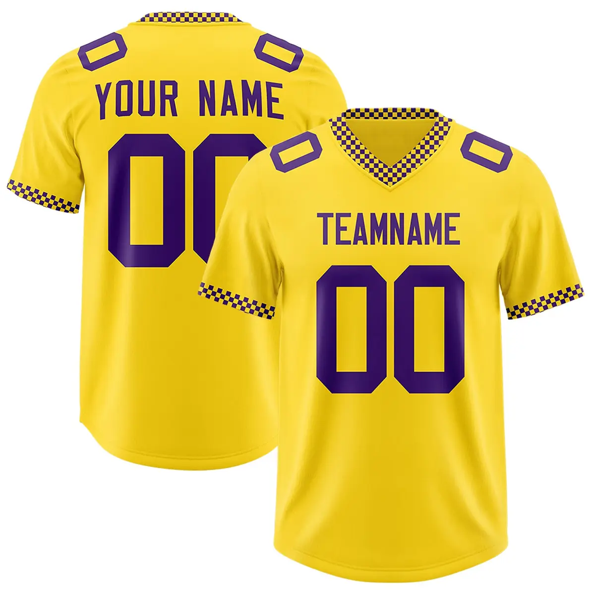 Gold Purple Square Neckline Football Jersey