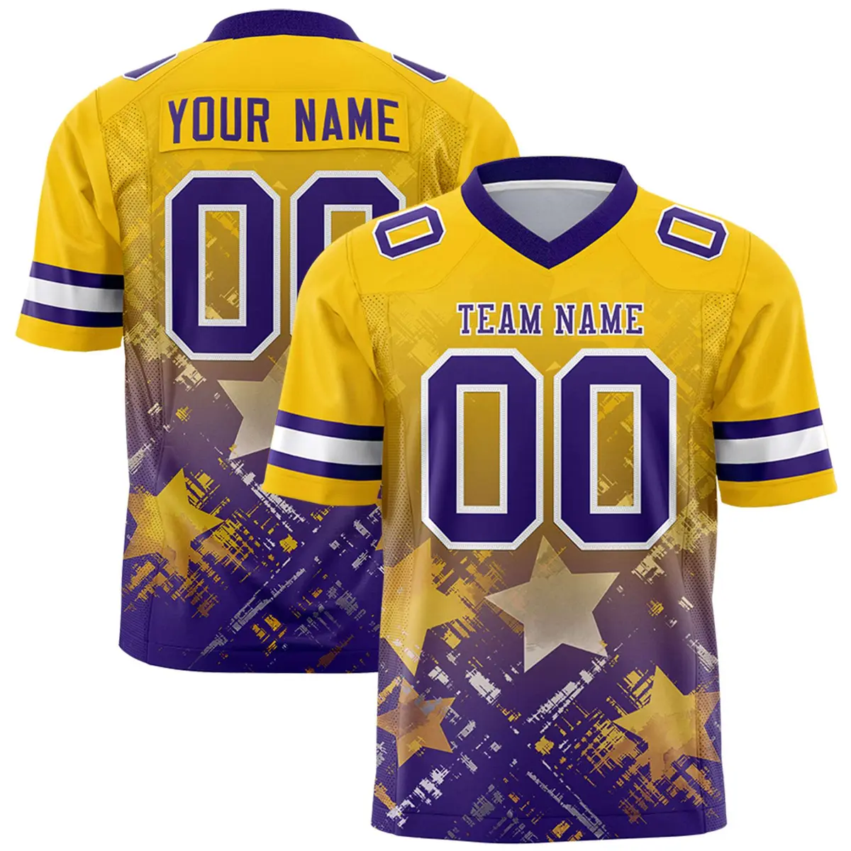 Gold Purple Star Gradient Flag Football Jersey