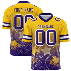Gold Purple Star Gradient Flag Football Jersey 1