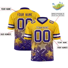 Gold Purple Star Gradient Flag Football Jersey 2
