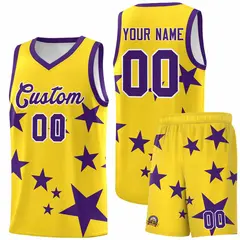 Gold Purple Star Graffiti Basketball Jersey Sets 1
