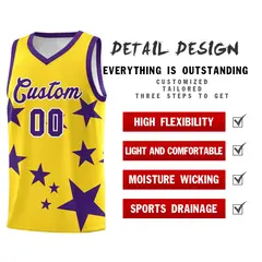 Gold Purple Star Graffiti Basketball Jersey Sets 2
