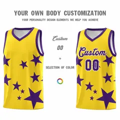 Gold Purple Star Graffiti Basketball Jersey Sets 3