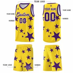 Gold Purple Star Graffiti Basketball Jersey Sets 5