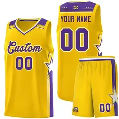 Gold Purple Star Graffiti Basketball Jersey 1