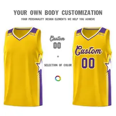Gold Purple Star Graffiti Basketball Jersey 3