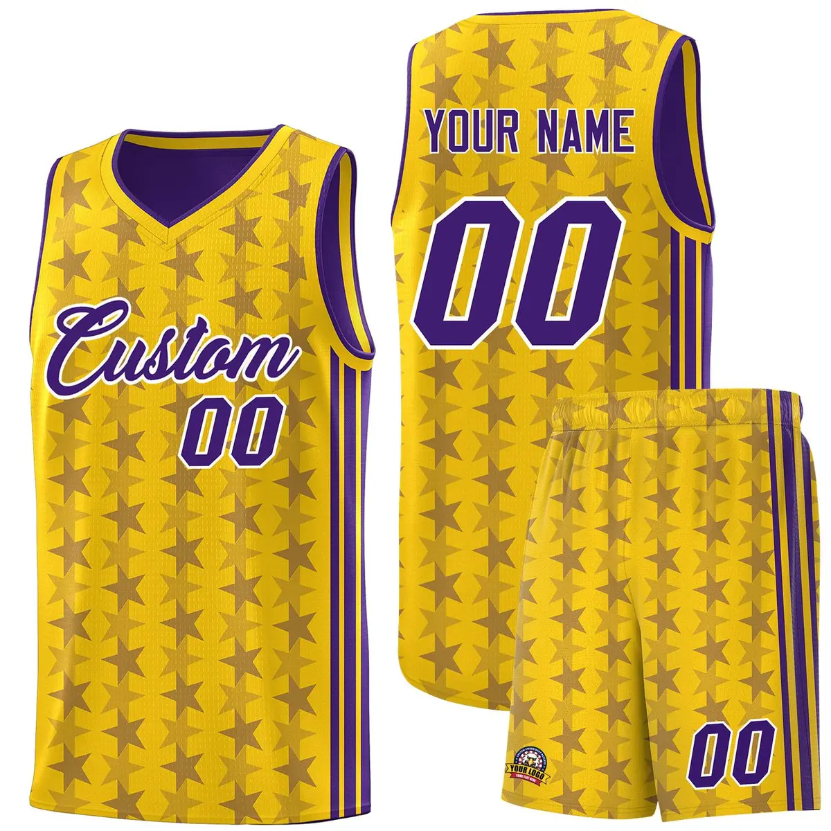 Gold Purple Star Graffiti Sports Uniform Basketball Jersey