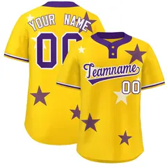 Gold Purple Star Graffiti Two-Button Baseball Jersey 1