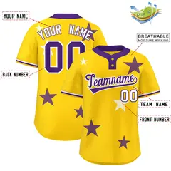 Gold Purple Star Graffiti Two-Button Baseball Jersey 2