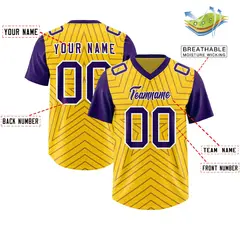Gold Purple Star Pattern Raglan Sleeves Football Jersey 2