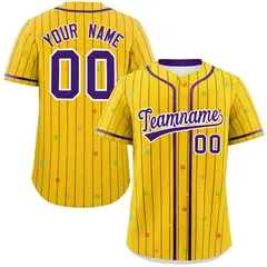 Gold Purple Star Pattern Stripe Authentic Baseball Jersey 1