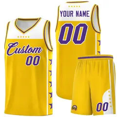Gold Purple Star Pattern Team Basketball Jersey 1