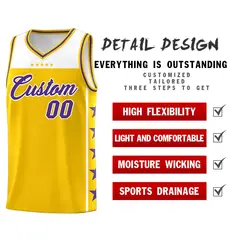 Gold Purple Star Pattern Team Basketball Jersey 2
