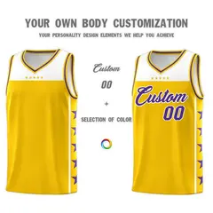 Gold Purple Star Pattern Team Basketball Jersey 3