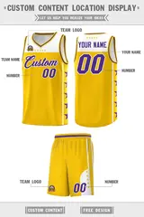 Gold Purple Star Pattern Team Basketball Jersey 5