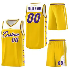 Gold Purple Star Pattern Team Basketball Jersey 6