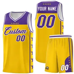 Gold Purple Star Pattern Team Basketball Jersey 1