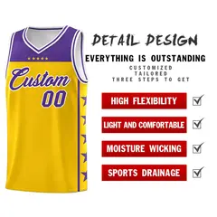Gold Purple Star Pattern Team Basketball Jersey 2