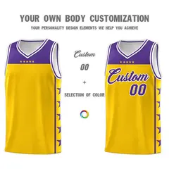 Gold Purple Star Pattern Team Basketball Jersey 3