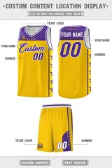 Gold Purple Star Pattern Team Basketball Jersey 5