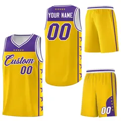 Gold Purple Star Pattern Team Basketball Jersey 6