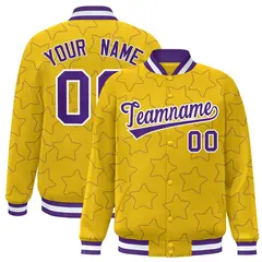 Gold Purple Star Pattern Varsity Letterman Baseball Jacket 1