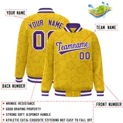 Gold Purple Star Pattern Varsity Letterman Baseball Jacket 2