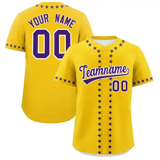 Gold Purple Star Ribbing Authentic Baseball Jersey
