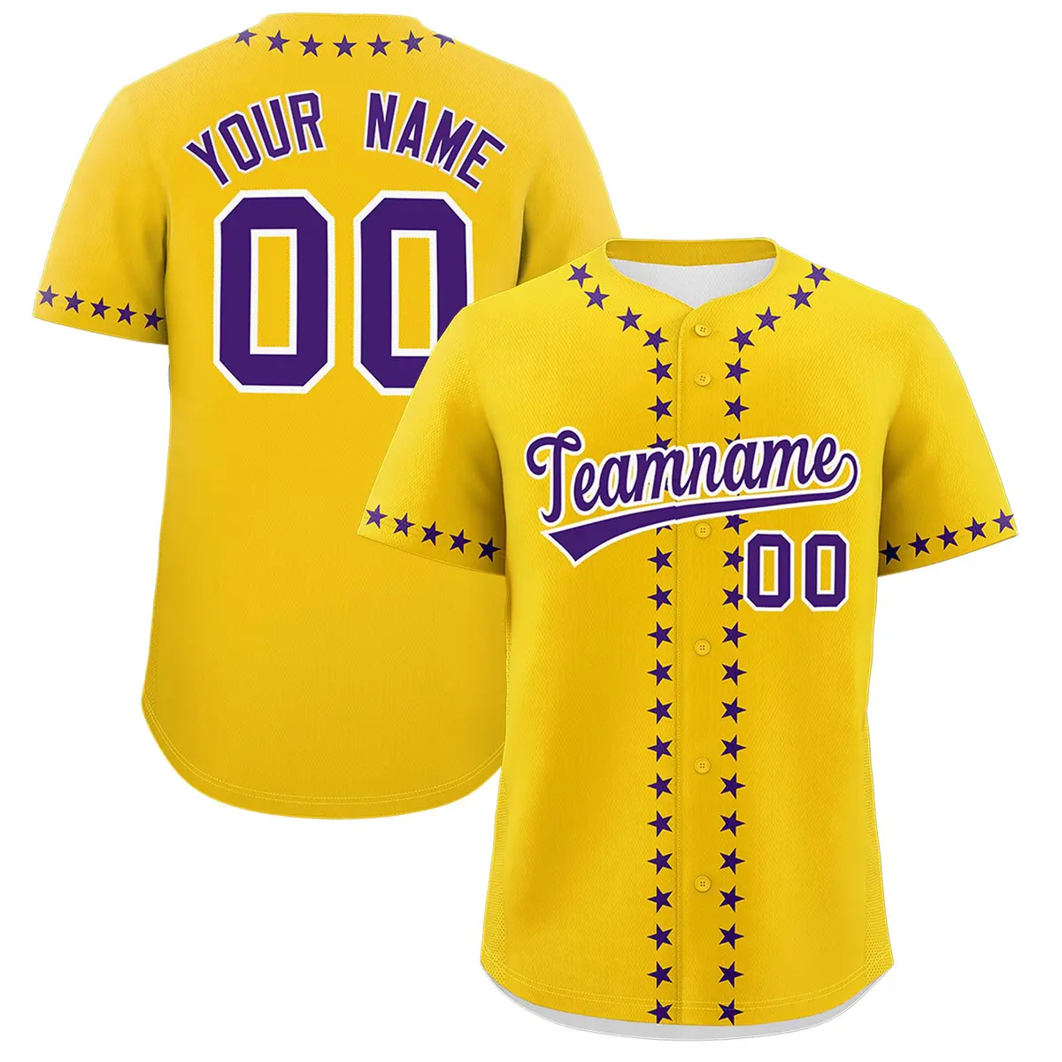 Gold Purple Star Ribbing Authentic Baseball Jersey