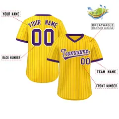 Gold Purple Stripe Authentic Pullover Baseball Jersey 2