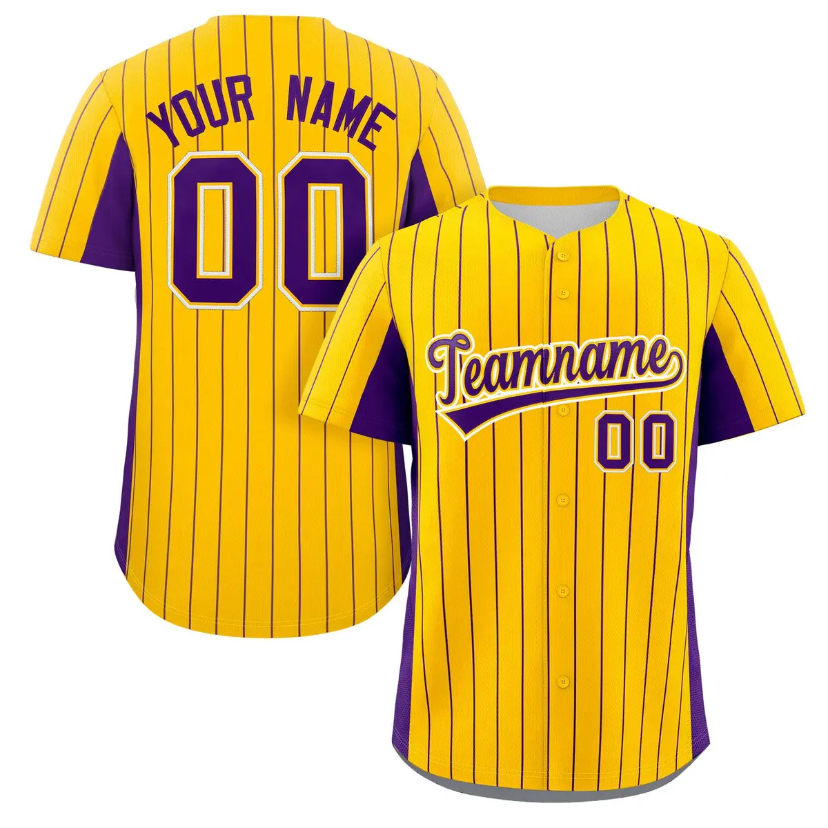 Gold Purple Stripe Full Button Authentic Baseball Jersey
