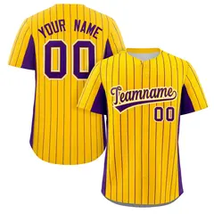 Gold Purple Stripe Full Button Authentic Baseball Jersey 1