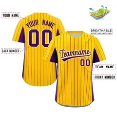 Gold Purple Stripe Full Button Authentic Baseball Jersey 2